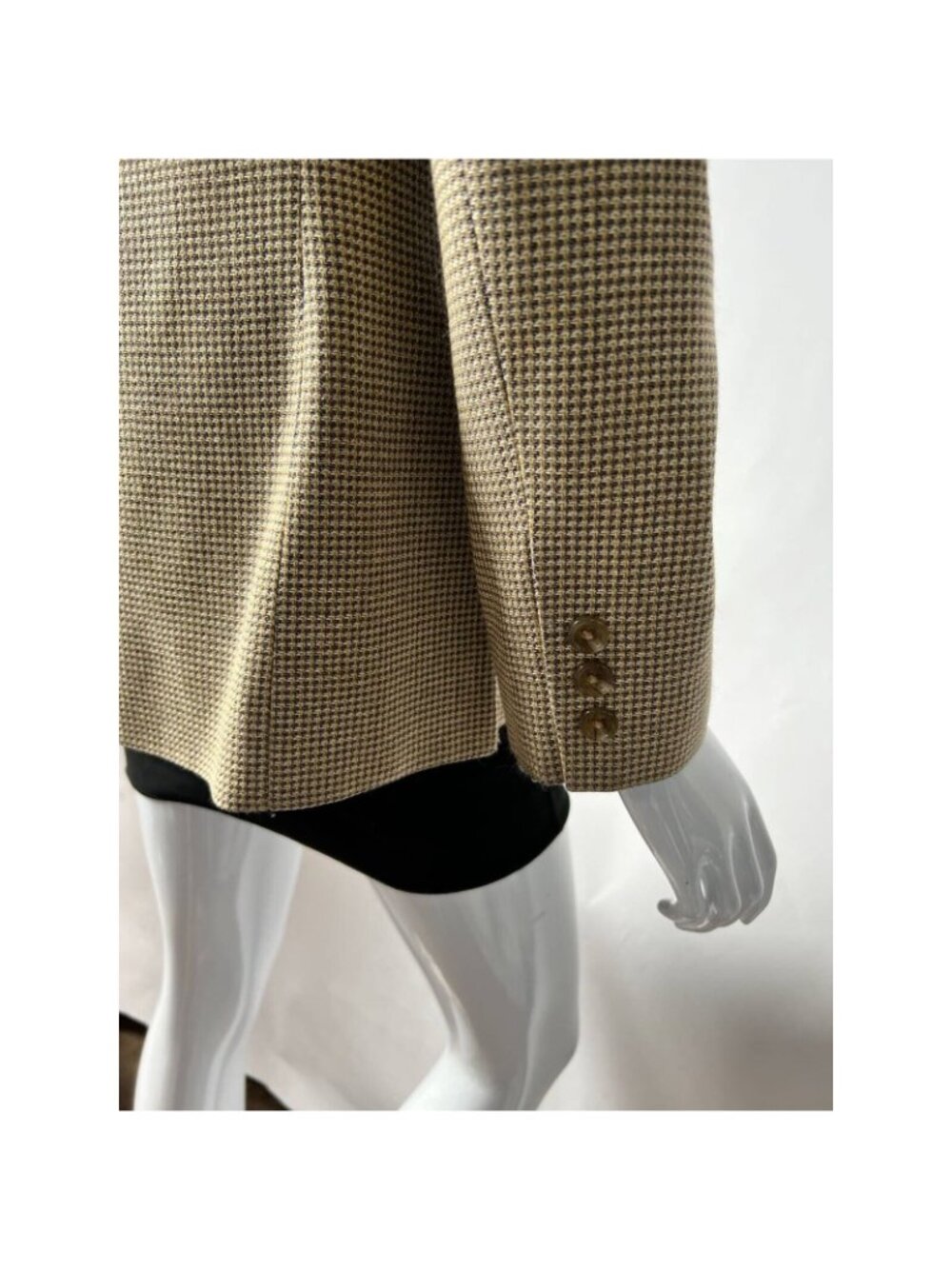 Linda Allard Ellen Tracy Vintage Petite Blazer Beige Houndstooth Wool Silk Blend - Picture 12 of 12
